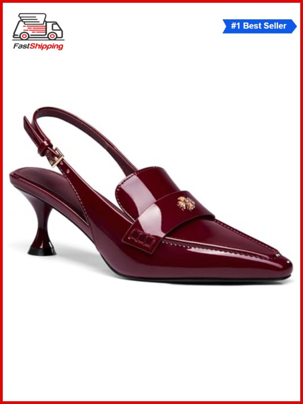 ✨ Coutgo Pointed Toe Slingback Kitten Heel Pumps Faux Leather Dress Sandals